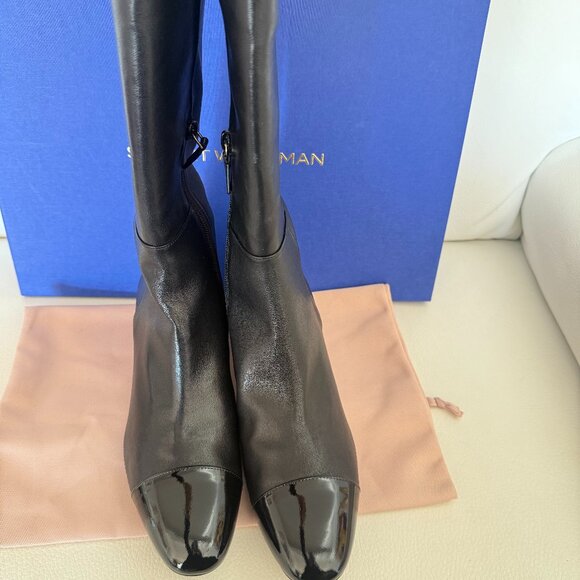 NEW STUART WEITZMAN Milla Cap Toe Knee High Boots BLACK LEATHER 9.5 B $850 - Picture 5 of 8